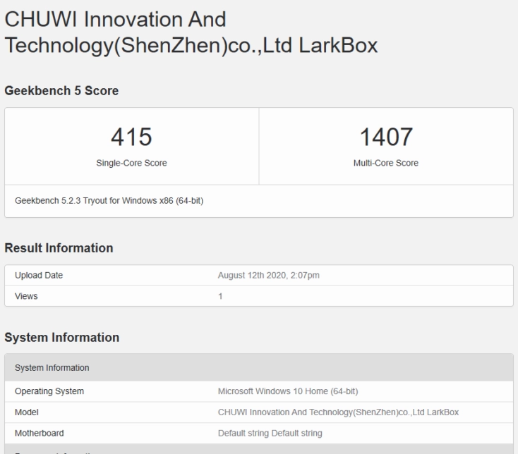 CHUWI LarkBox Computer Geekbench