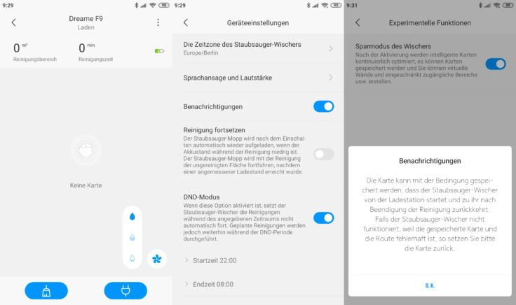 Dreame F9 Saugroboter Xiaomi Home App Interface Kartenerstellung