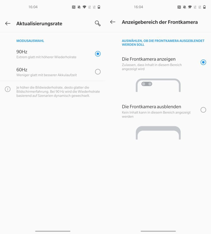 OnePlus Nord Aktualisierungsrate Frontkamera