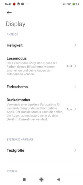 Redmi 9A Displayeinstellungen