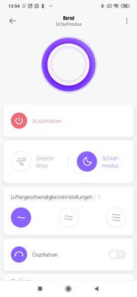 Xiaomi Mi Fan 1C Mi Home App Schlafmodus