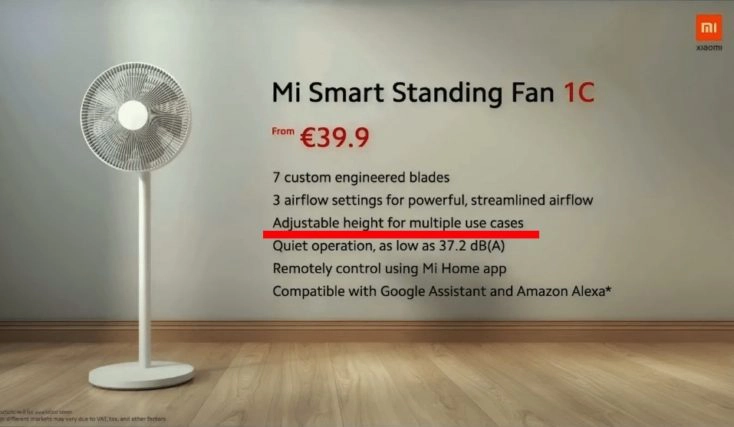 Xiaomi Mi Smart Standing Fan 1C Ventilator Specs Fehler