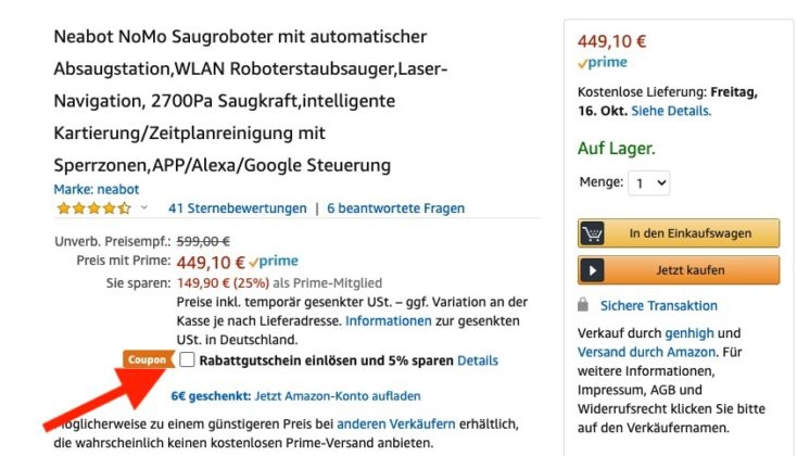 Neabot NoMo Saugroboter Gutschein Amazon