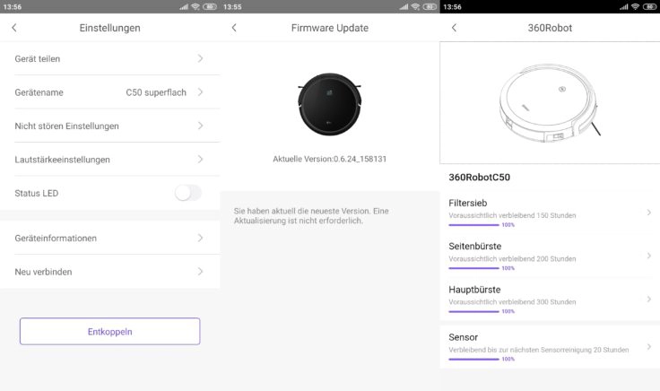 Qihoo 360 C50 Saugroboter App 360Robot Einstellungen Updates Einzelteile