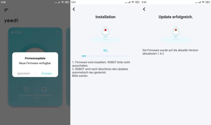 Yeedi K650 Saugroboter App Firmware-Updates