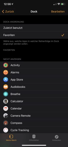 Apple Watch SE Einstellungen Dock