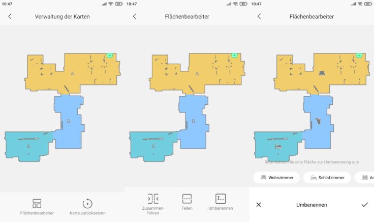 Dreame D9 Saugroboter Xiaomi Home App selektive Raumeinteilung Bereiche teilen
