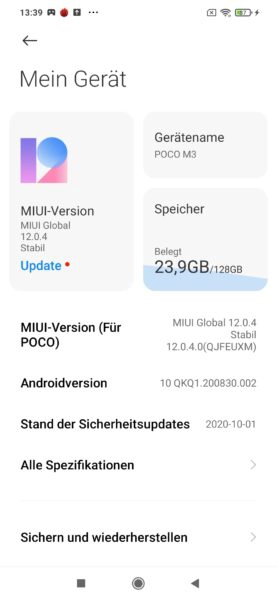 POCO M3 MIUI 12 Betriebssystem