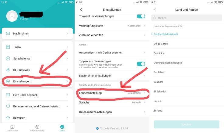 Xiaomi Home App Saugroboter WLAN einbinden Einstellungen Server wechseln Serverwechsel