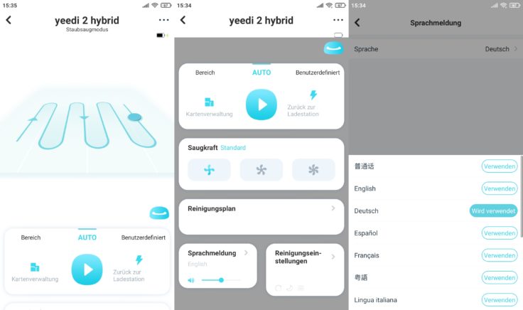 Yeedi 2 Hybrid Saugroboter App Interface