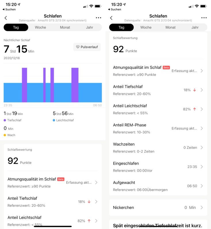 Zepp App Schlaftracking