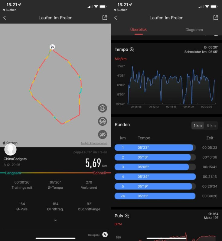 Zepp App Sporttracking erfolgreich