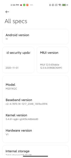 Xiaomi Mi 11 MIUI Version
