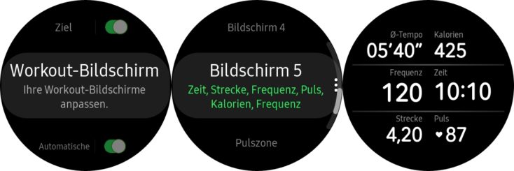 Samsung Galaxy Watch 3 Workout Bildschirme