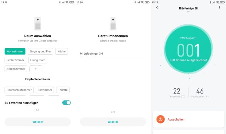 Xiaomi Mi Air Purifier 3C Luftreiniger App Interface