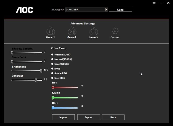 AOC AG273QCX Monitor G-Menu