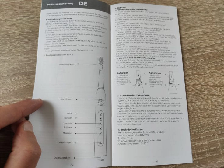 Fairywill D7 elektrische Zahnbürste deutsche Bedienungsanleitung