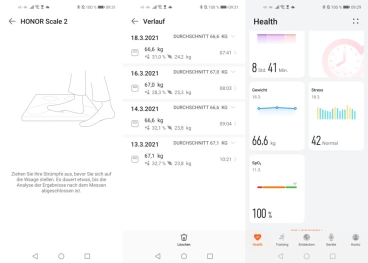 Honor Scale 2 smarte Waage Huawei Health App Messergebnisse