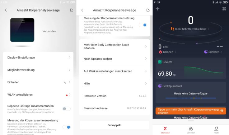 Huami Amazfit Smart Scale smarte Waage App Einstellungen