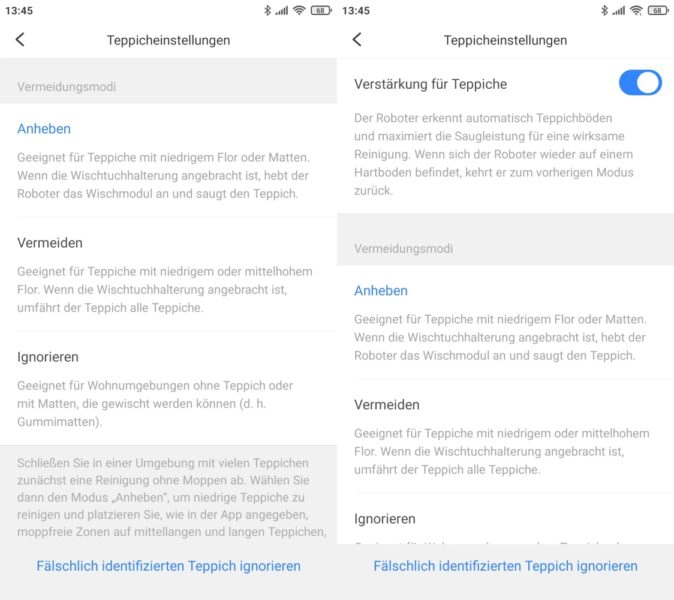 Roborock S7 Saugroboter App Einstellungen Umgang mit Teppichen