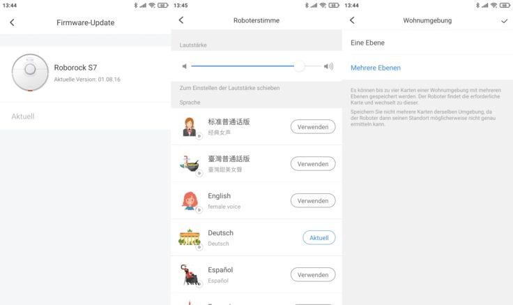 Roborock S7 Saugroboter App Einstellungsmoeglichkeiten Sprache Firmware-Updates Kartenspeicherung