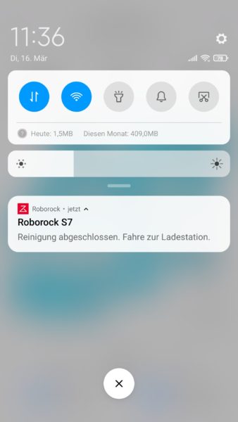 Roborock S7 Saugroboter App Push Benachrichtigungen