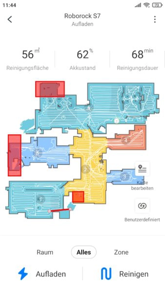 Roborock S7 Saugroboter App Zuhause vier Waende