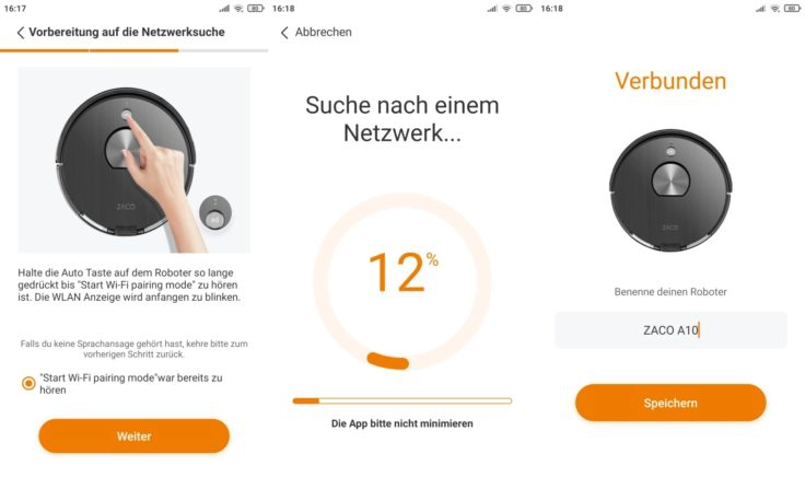 ZACO A10 Saugroboter App Netzwerkeinbindung WLAN