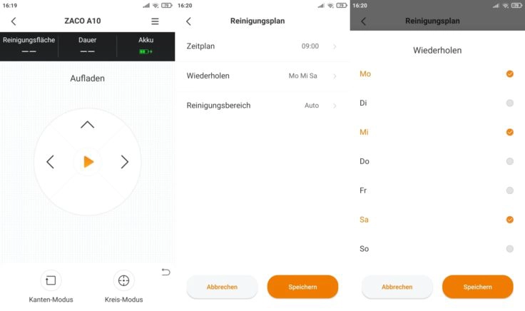 ZACO A10 Saugroboter App Einplanen von Arbeitszeiten