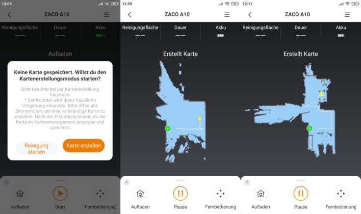 ZACO A10 Saugroboter App Kartenerstellungsmodus Mapping