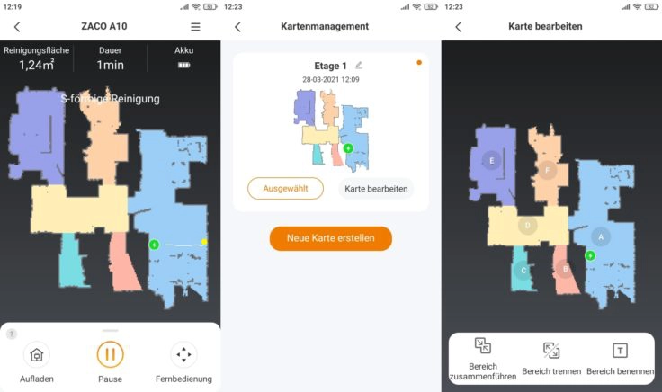 ZACO A10 Saugroboter App selektive Raumeinteilung