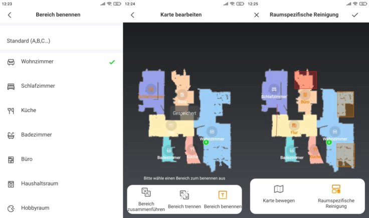 ZACO A10 Saugroboter App selektive Raumeinteilung spezifisch