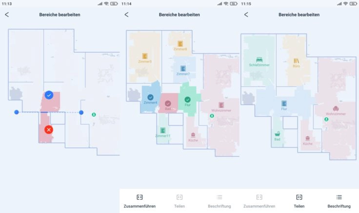 Ecovacs Deebot T9 Saugroboter App Bereiche bearbeiten trennen zusammenfuehren