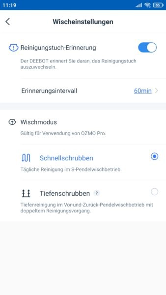 Ecovacs Deebot T9 Saugroboter App Wischfunktion Einstellungen