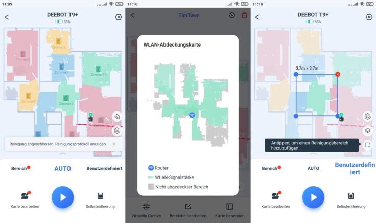 Ecovacs DEEBOT T9+ Saugroboter Home App selektive Raumeinteilung und WLAN-Abdeckung