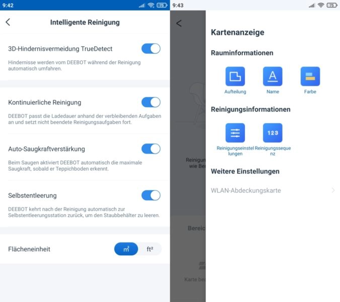 Ecovacs DEEBOT T9+ Saugroboter Home App intelligente Reinigung Einstellungen