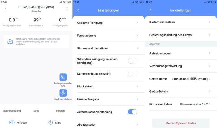 Lydsto R1 Saugroboter App Einstellungen