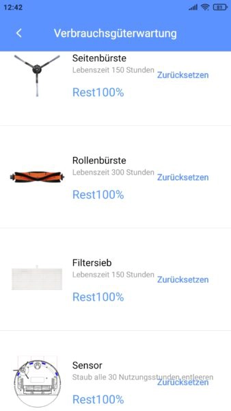 Lydsto R1 Saugroboter App Verbrauchsmaterialstatistik