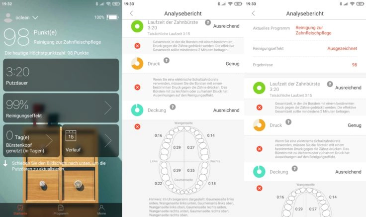 Oclean X Pro Elite elektrische smarte Zahnbürste App Analyseberichte