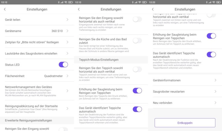 360 S10 Saugroboter App Einstellungen