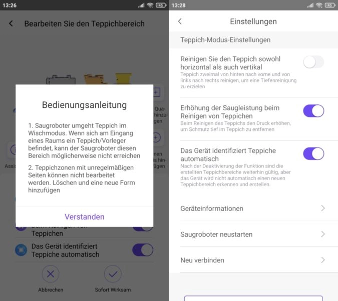 Qihoo 360 S10 Saugroboter App Teppicheinstellung Teppicherkennung