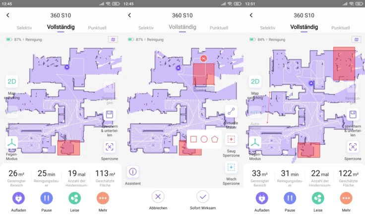 360 S10 Saugroboter Mapping No-Go-Zonen virtuelle Sperrzonen Wände