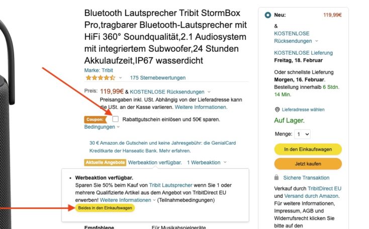 Tribit Stormbox Pro Gutschein Amazon