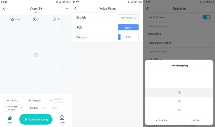 Viomi S9 Saugroboter Xiaomi Home App Interface Spracheinstellungen