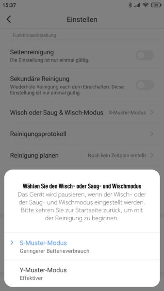 Viomi S9 Saugroboter Xiaomi Home App Saugmodus Wischmodus einstellen
