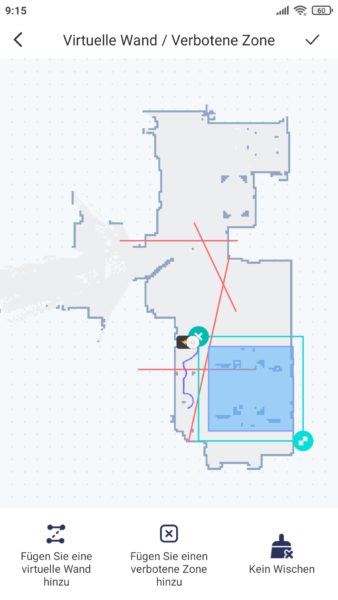 Viomi S9 Saugroboter Xiaomi Home App virtuelle Waende No-Go-Zonen Nicht-Wischen