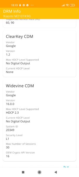 Xiaomi MI 11 Lite 5G Widevine Level 1