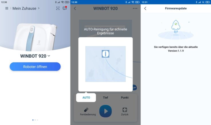 Ecovacs Winbot 920 Fensterputzroboter App Interface Firmware-Updates