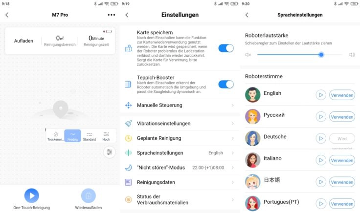 Midea M7 Pro Saugroboter MSmartLife App Interface Einstellungen Sprachpakete