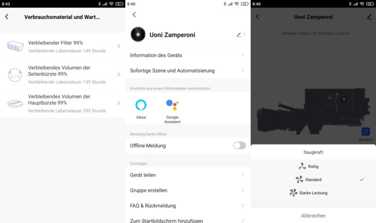 Uoni V980 Plus Saugroboter App Verbrauchsmaterialstatistik Sprachsteuerung Saugkraft Einstellungen